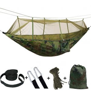Hamac De Camping Ultraléger Avec Moustiquaire, Capacité De Charge De 300 Kg, Hamac Pour 2 Personnes, Hamac Portable En Nylon Respirant Pour Jardin Extérieur Et Camping (260 X 140 Cm) - Neuf