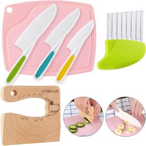 Kit Cuisine Enfant - 25 Pi&egrave;ces, Couteau Enfant, Ustensiles Cuisine pour Enfants, Couteaux Montessori, Gants de Protection, Planche &agrave; D&eacute;couper, Id&eacute;al pour Petits Chefs - Neuf