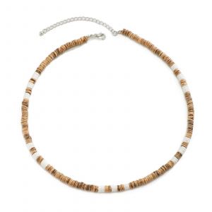 Collier De Perles, Collier De Perles En Bois Et Cha&icirc;ne En Coquille De Noix De Coco Pour Homme, 52 Cm - Neuf
