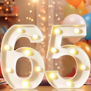 Cmjaagur-Chiffres D&eacute;coratifs Lumineux &Agrave; Del De 22,4 Cm, Num&eacute;ros De Chapiteau Pour D&eacute;coration De 65e Anniversaire, Panneau Lumineux Pour F&ecirc;te D'anniversaire, Veilleuse, Anniversaire De Mariage, D&eacute;[M2357] - Neuf