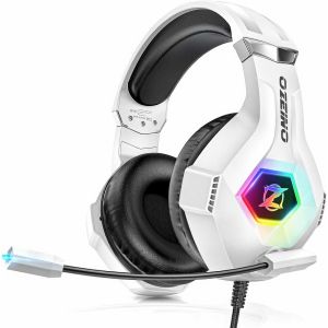 Lkljij-Casque Gaming Pour Ps5 Pc Ps4, Casque Gamer Pour Micro Rgb 7 Couleurs Transducteurs 50mm Stéréo Basse Micro Anti-Bruit Réglable Compatible Avec Switch Xbox Series X & S-Blanc - Neuf