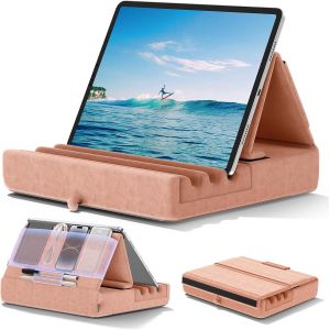 Coussin de Support pour Tablette, Support Ipad Pliable pour Lit, Genoux, Bureau - Oreiller Repose Tablette avec Pochette & Support de Stylet pour Ipad Pro 12.9 10.5 9.7 Air Mini 6 5 4, Gris - Neuf