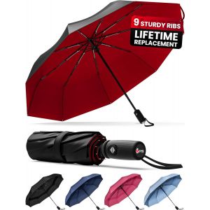 Tzf-Parapluie Pliant Résistant Au Vent - Ouverture Automatique Facile - Parapluie Compact Et Durable, Armature En Fibre De Verre Solide, Dôme Imperméable U2013 Tient Dans Un Sac À Dos Ou À Main - Neuf