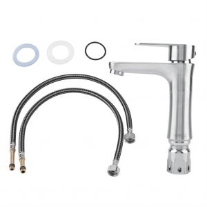 HJLIAN Robinet de lavabo de salle de bain en acier inoxydable brosse, norme britannique G1/2"", eau froide et chaude - Neuf