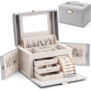 Baroches Bo&icirc;te &Agrave; Bijoux En Cuir Pour Femme,Grande Bo&icirc;te &Agrave; Bijoux &Agrave; 4 Niveaux,Bo&icirc;te &Agrave; Bijoux Verrouillable Pour Femme,Rangement De Bijoux Avec Tiroirs Pour Bracelets, Bagues, Cha&icirc;nes - Neuf