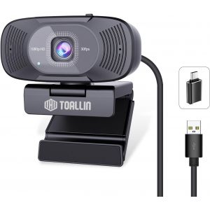 Webcam Full Hd 1080P Avec Double Microphone, Webcam Pour Ordinateur, Grand Angle De 90&deg; Sans Distorsion, Webcam Usb Plug And Play Pour Vid&eacute;oconf&eacute;rence/Appels En Ligne/Diffusion En Direct - Neuf