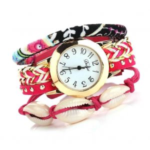 Duoya Femmes Femme Tricot&eacute; Coquille Bracelet Bracelet Montre Analogique Quartz Montre-Bracelet Rose Rouge - Neuf