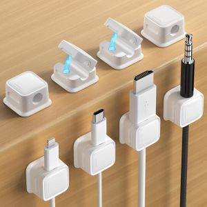MEVRONISSHOP-6 Pi&egrave;ces Attache Cable Adh&eacute;sif Magn&eacute;tique, Clips pour Bureau Voiture, Range Bureau avec Collage Fort, Compatible avec USB HDMI MagSafe, Cache Fil PC (blanc) - Neuf