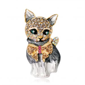 Broche En Alliage En Forme De Chat Mignon Et Tendance, Strass, Bijoux, Cadeau Pour Femme, Vetements, Echarpe, Decoration - Neuf