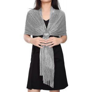 Étincelant Argent Métallique Écharpe Wrap Pour Femmes,Élégant Accessoire De Châle De Mariage De Fête De Soirée - Neuf
