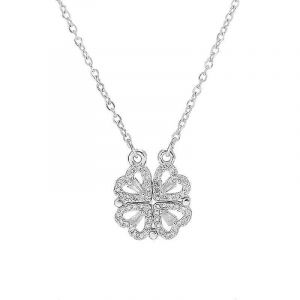 Collier Tr&egrave;fle &Agrave; Quatre Feuilles, Pendentif Magn&eacute;tique Pliable En Forme De C?ur, Ras-De-Cou Ouvrable Pour Femme - Neuf