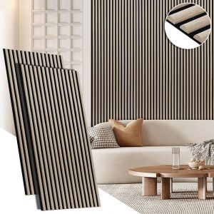 Lot de 2x panneaux MDF tasseaux Semi-circulaire d&eacute;cor ch&ecirc;ne blanc,noyer noir, fond noir, 120*60*2,1 cm - Neuf
