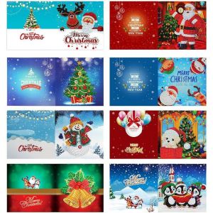 Kits De Broderie De Cartes De Voeux De Noël,Cartes De Noël De Peinture De Diamant 5d,Cadeau De Broderie De Peinture De Diamant De Forme Spéciale De Bricolage,8pcs - Neuf