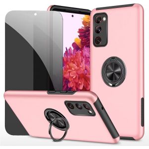 Kal-Privacy Coque Pour Samsung Galaxy S20 Fe Housse Etui Avec Anti-Espion Verre Trempé Avec Support De Bague Résistant Aux Chocs Résistant Aux Rayures Pc Silicone Heavy Duty- Rose - Neuf