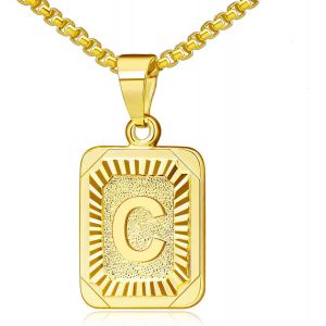Kal-Collier Lettre Pendentif Nom Initiale Alphabet Lettre A-Z,Collier Carré En Acier Inoxydable Avec Chaîne D'oreille De Blé 56 Cm Pour Femme Et Homme,Couleurs Disponibles En Argent Et Doré - Neuf