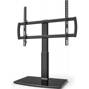 WHIY-Support Tv Universel Avec Support Mural Pour Téléviseur De 32 À 70 Pouces,Réglable En Hauteur Sur 4 Niveaux,Base En Verre Trempé Très Résistante,Supporte Des Écrans Jusqu'À 99Lbs,Ht03B-002 - Neuf