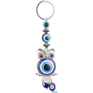 Kal-Porte-Clés Mauvais ?il, Bleu Maléfique Chanceux Turc Clef Voiture Amulette Alliage Verre Bénédiction Pendentifs Breloque Protection Bijoux Bonheur Hibou Anneau Cadeau Cristal Main Artisanal - Neuf