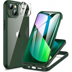 TRAHOO-Coque iPhone 13, avec Protection écran Verre Trempé et Protecteur Caméra [9H HD] 360° Antichoc Housse Double Face Téléphone Case Transparent Portable Intégrale Etui pour iPhone 13 - Vert - Neuf