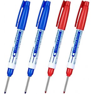 Lot De 4 Marqueurs À Trou Profond, Étanches À Longue Tête De 30 Mm, Outil De Marquage Pour Le Travail Du Bois, La Construction, La Fabrication (Bleu + Rouge) - Neuf