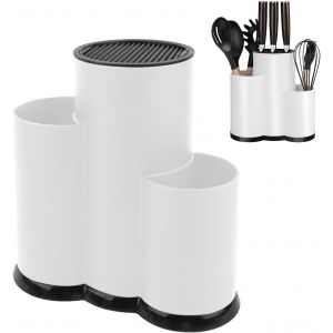 Jexnovashop-3 En 1 Blocs &Agrave; Couteaux Vides Universel, Blanc Porte Couteau Avec Fentes, Support De Bloc &Agrave; Couteaux Rond Universel, Bloc &Agrave; Couteaux Organisateur Pour Tous Les Couteaux De Cuisine - Neuf