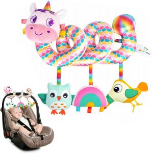 Nouvelhorizonstore-Jouet De Poussette De Spirale D'activit&eacute; B&eacute;b&eacute;, Jouet Sensoriel Bebe Pour Si&egrave;ge Voiture Avec 3 Pendentifs Musique, Hibou, Arc-En-Ciel, Oiseau, Jouets Nouveau N&eacute; Pour Berceau Pour 0 - Neuf
