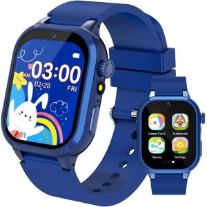 JGD-Montre Connect&eacute;e Enfant 32 Jeux,Montre Intelligente Enfant avec HD Cam&eacute;ra Livres Audio&Cartes d'&eacute;tude,Suivi des Habitudes,3 Sportifs Podom&egrave;tre R&eacute;veil Mode Scolaire,Cadeaux d'anniversaire(Bleu-32J - Neuf