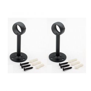 Ensemble De 2 Reglable De Rod De Rideau Plafond Supports (Noir) - Neuf