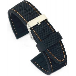 Kal-Bracelet Montre Silicone Texturé Avec Couture Sportive Br22 U2013 Noir Surpiqué Rouge Bleu Blanc Noir U2013 18mm 20mm 22mm 24mm - Neuf