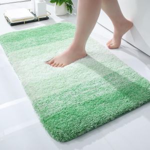 KAL-Tapis De Bain Doux - 40 X 60 Cm - Antidérapant - Lavable - Tapis De Bain Moelleux À Poils Longs En Microfibre Absorbant - Vert - Neuf