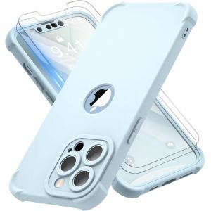 Brs-Coque Pour Iphone 13 Pro Max + 2 Pièces Verre Trempé Protection Écran, 2 En 1 Antichoc Souple Tpu Arrière Rigide Pc Avant Housse De Protection Pour Iphone 13 Pro Max Case 6,7"" Bleu Clair - Neuf