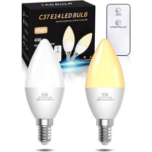 Kal-Ampoule Led Avec Télécommande, Ampoule Led E14 Blanc Chaud 3000k 4w (40w Équivalent), Ampoule Led Avec 2 Modes Pour Ampoule De Veilleuse, Chambre À Coucher, Lumière Chambre De Bébé, 2pcs - Neuf