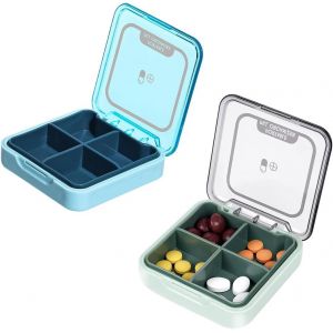 2 Pièces Pilulier Portable,4 Compartiments,De Grande Capacite Pour Poche Ou Poche De Pantalon,Pour Vitamines,Suppléments Et - Neuf