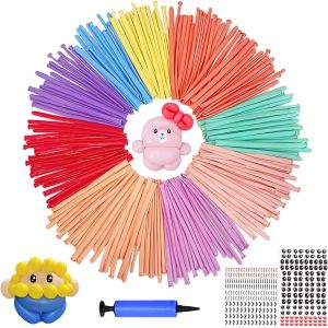 CAUC-100 St&iquest;&iquest;ck Modellierballons mit Pumpe, Colourful Long Twisted Balloons, Eye Stickers, Verschiedene Gelee Farben Tierballons f&iquest;&iquest;r Geburtstag, Hochzeit, Fiesta, Wort-Party, Clown-Dekoration - Neuf