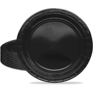 Sjzg-16 Pi&egrave;ces Noir Assiette Pour F&ecirc;te Anniversaire,9 Pouces/23cm Noir Papier Assiette Dessert Plateau Vaisselle Pour D&eacute;coration Anniversaire Homme Femme - Neuf