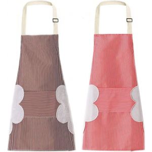 Tablier De Cuisine Pour Homme Et Femme, Lot De 2, Réglable, Imperméable Et Résistant À L'huile, Tablier De Chef, Avec Poches Et Polaire Corail Absorbante - Neuf