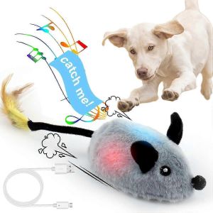 Jouets Interactifs Pour Chiens Souris,Souris Qui S'échappent Jouets Pour Chiens Grinçants Avec Lumières Et Rotation Automatique,Mouvement Rechargeable - Neuf