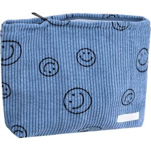 Trousse de toilette en velours côtelé (motif smiley bleu-gris), trousse de toilette de voyage, idéale pour ranger une trousse de toilette - Neuf