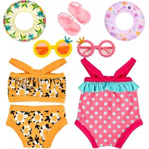 Set de Bain pour Poupées 35-43 cm,Tenue de Piscine de Poupées,Vêtements de Bain pour poupée avec Maillot de Bain,Bouée de Natation,Lunettes de Soleil,Chaussures,Accessoires pour Poupées 7 Pièces - Neuf