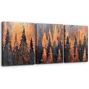 Tableau Mural Triptyque 3 Pi&egrave;ces 50x70 cm For&ecirc;t Abstraite Toile sur Cadre en Bois Impression HD D&eacute;coration Salon Moderne - Neuf