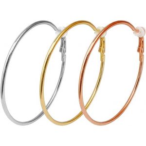 Meimie-3 Paires De Clips D'oreilles,Grand Ensemble De Créoles,Boucles D'oreilles Pour Femmes Non Percées,Boucles D'oreilles Pour Femmes Hypoallergéniques En Or Rose Et Argent Plaqué Or(4cm¿ - Neuf