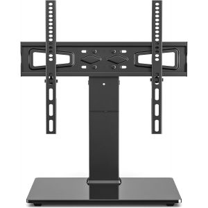 Support TV de Bureau pour T&eacute;l&eacute;viseurs 32-70 Pouces, Capacit&eacute; 40KG, Base en Verre Tremp&eacute; R&eacute;glable en Hauteur, Support Universel pour Salon/Chambre, VESA Max 400x400mm - Neuf