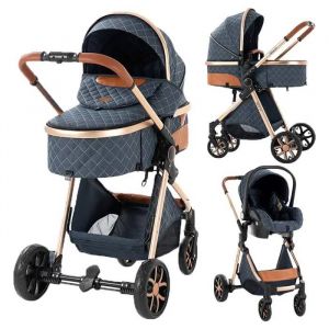 Poussette 3 En 1 Magic Zc Poussettes Combinées Poussette Trio Jusqu'à 30kg 0-3ans Avec Sac À Main Avec Habillage Pluie Bleu - Neuf