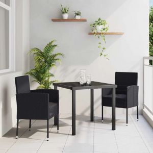 Vidaxl Ensemble De Salle &Agrave; Manger Pour Jardin 3 Pcs Noir Polyrotin - Neuf