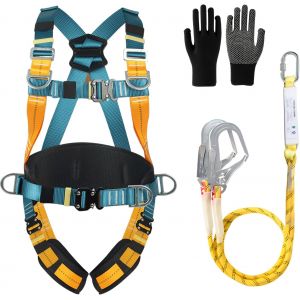 VornixorSarlshopHarnais de S&eacute;curit&eacute; avec Longes, Harnais securite Anti Chute, Baudrier Escalade, avec 2 Grandes Boucles et 2 Longes de 2 m, Ceinture R&eacute;glable, Portante 150 kg, pour le Travail A&eacute;rien, - Neuf