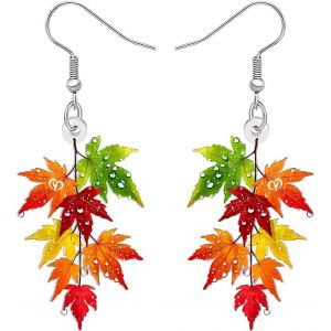 Kal-Boucles D'oreilles En Acrylique En Forme De Feuille D'&eacute;rable Orange - Boucles D'oreilles D'automne - Feuilles D'automne - Cadeaux D'automne Pour Femme Et Fille - Maman - Amoureux - Neuf