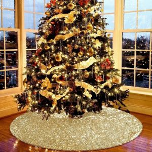 Joli Tapis De Sapin Dor&eacute; De 61 Cm (24 Pouces) &Agrave; Paillettes, Id&eacute;al Pour D&eacute;corer Votre Sapin Et Agr&eacute;menter Vos F&ecirc;tes De Fin D'ann&eacute;e. - Neuf