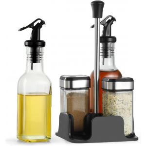 Tianyi-Lot De 2 Pots &Agrave; &Eacute;pices Carr&eacute;s Rotatifs De 120 Ml, 1 &Eacute;tag&egrave;re &Agrave; &Eacute;pices, 2 Bouteilles D'huile De Vinaigre De 200 Ml, Pots &Agrave; &Eacute;pices Pour &Eacute;pices, Sel - Neuf