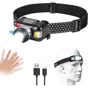 Lampe Frontale Led, Rechargeable Par Usb, Capteur Intelligent Cob Avec 4 Modes D'éclairage, Mise Au Point Variable, Étanche Ipx6, Parfaite Pour La Course, La Pêche, Le Camping, La Randonnée - Neuf