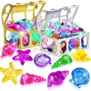 KAL-Pierres Precieuses Pour Enfants, Jouets De Trésor De Piscine, 36 Gemmes De Plongée Colorés Et 2 Coffre Tresor, Jouet De Plongée Enfant Pour Fêtes À Piscine, Jeux De Plage, Chasses Au Trésor (A) - Neuf