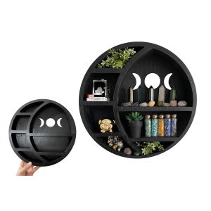 &Eacute;tag&egrave;re En Bois Pour Cristaux D'halloween - Motif Lune Ronde - Neuf